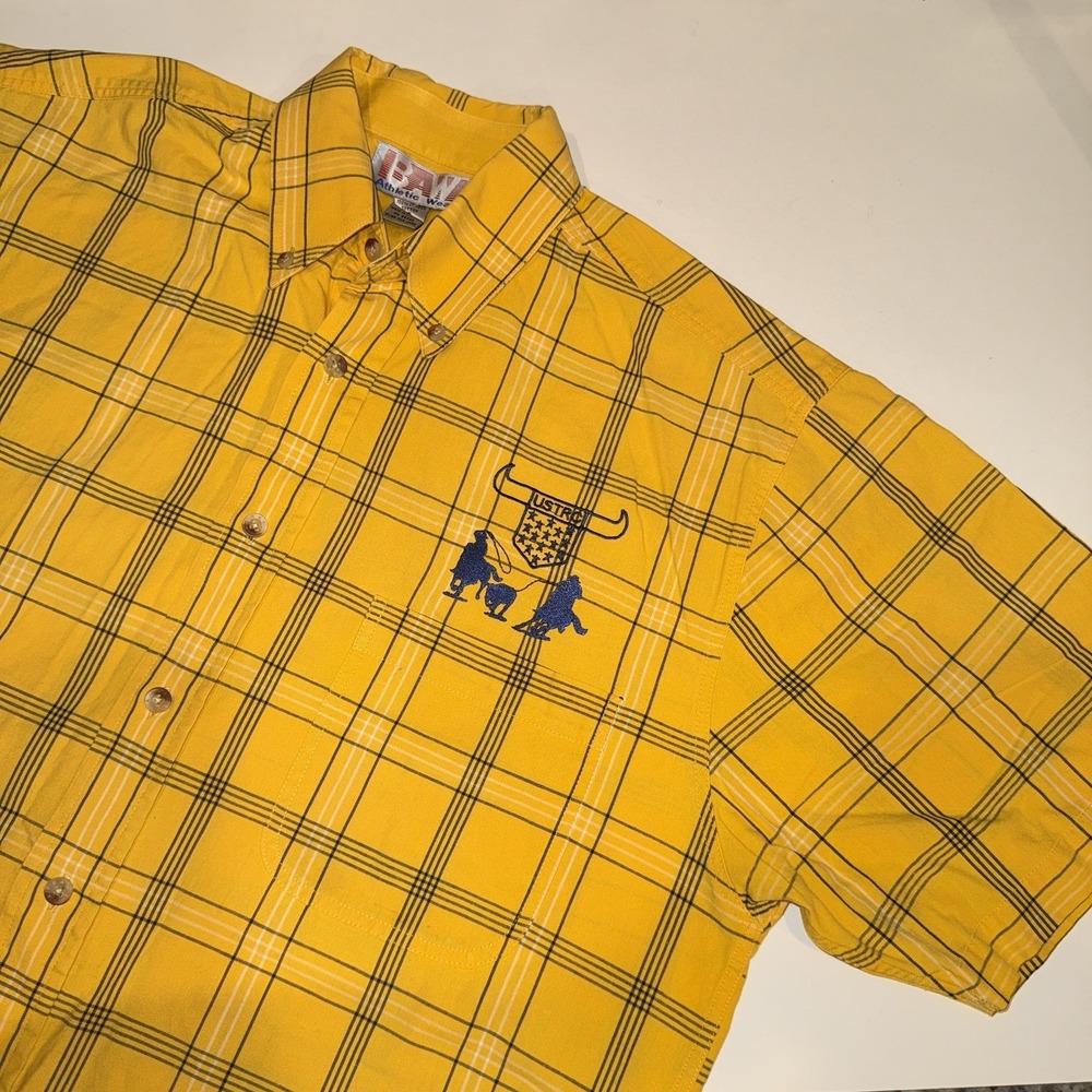 Vintage BAW Athletic Wear USTRC Team Roping Plaid Shirt Yellow Cotton Small